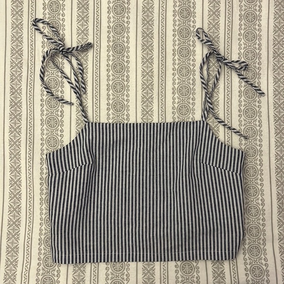 Striped Linen Brandy Melville Tie-Strap Tank - Picture 1 of 4